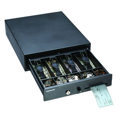 STEELMASTER 1046 Compact Steel Cash Drawer with Disc Tumbler Lock, Includes 2 Keys, Touch Button Release, Removable Tray, Black (225104604)