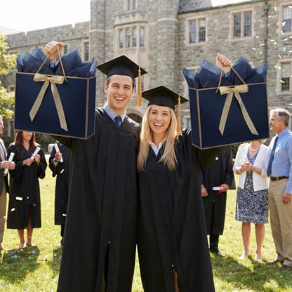 woric 13.7" Large Gift Bags with Handles, 2 Pack Navy Blue Paper Gift Bags - color: Navy Blue