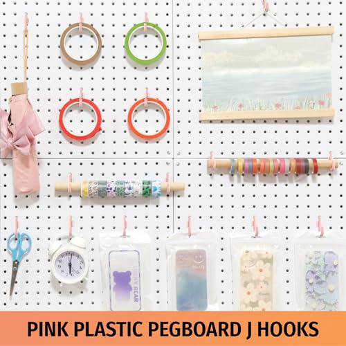 HUHOLE 100PC Pink Plastic Pegboard J Hooks for 1/4" Board - color: Pink