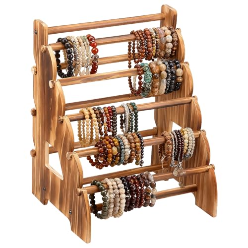 8 Tier Wooden Bracelet Holder, Adjustable Jewelry Bracelet Display Stand, Elegant Portable Wooden Bangle Holder, Jewelry Display Storage for Vendors, Retail Stores, Craft Shows and Home Storage