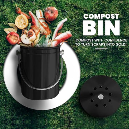 Utopia Kitchen Countertop Compost Bin 1 Gallon, Stainless Steel, Black - color: Black, size: 1 Gallon (Pack of 1)