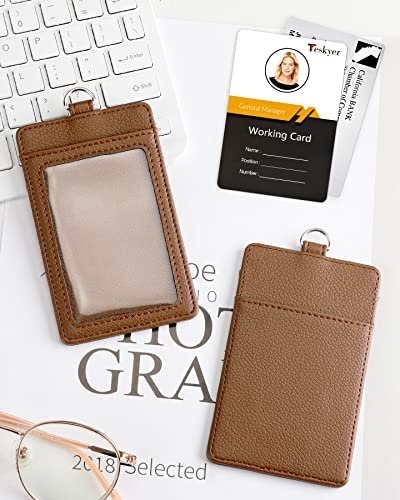 Teskyer Leather ID Badge Holder with Lanyard, Vertical Lychee Coffee - color: Lichee Coffee, size: Vertical