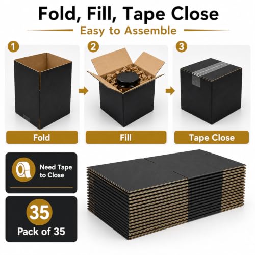 5x5x5 Black Shipping Boxes, Pack of 35 - size: 5"x5"x5"