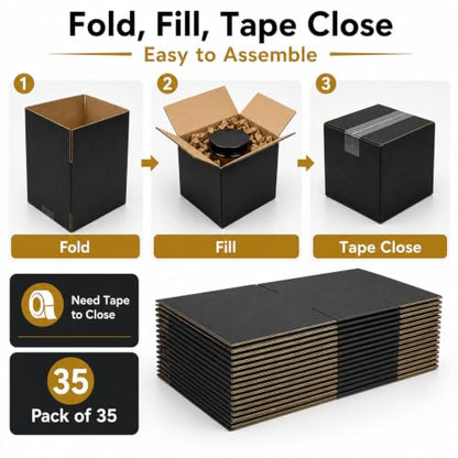 5x5x5 Black Shipping Boxes, Pack of 35 - size: 5"x5"x5"