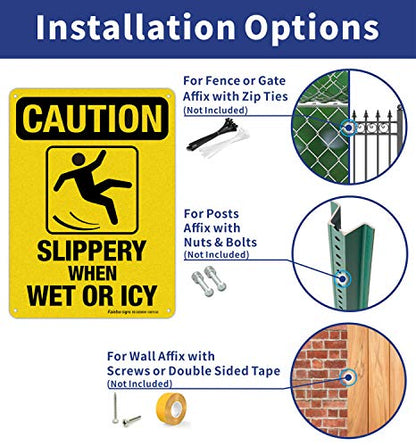 Caution Sign, Slippery When Wet or Icy Sign, (4 Pack) 10 x 7 Inches 0.40 Reflective Aluminum, UV Protected, Weather Resistant, Durable Ink, Easy to Mount - color: Yellow - 4 Pack