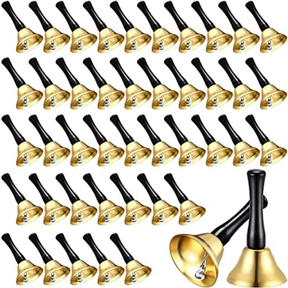 50 Pcs Small Hand Bells with Plastic Handle, Linear Brushed, Gold - color: Gold