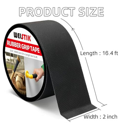 WELSTIK Rubber Grip Tape, Ultra Strong Sweat Absorbent Anti Slip Tape with Textured Adhesive for DIY Tools & Gadgets (Black, 2In x 16.4Ft) - size: 2inch*16.4ft