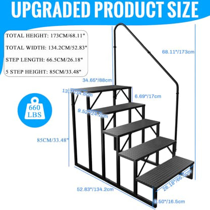 RV Stairs 5 Step, RV Steps Anti-Slip, Hot Tub Steps with Handrail, 660 lbs Hot Tub Steps Step Ladder for 5th Wheel RV, Mobile Home Stairs, REL-0402 - size: 5 Step