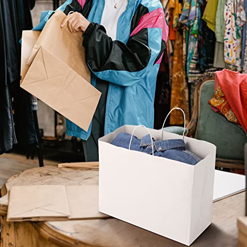 SHOPDAY White Paper Bags with Handles 16x6x12, 25 Pack Large Kraft Bags - color: White
