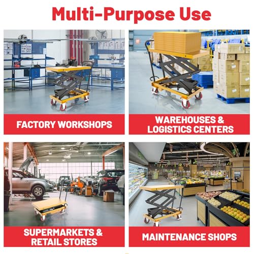 ZKH 660 lbs Hydraulic Lift Table Cart, Heavy Duty Scissor Lift Cart with Integrated Hydraulic Pump, Mobile Lift Platform with Locking Casters, Adjustable Height 17.1" to 62.4" for Warehouse