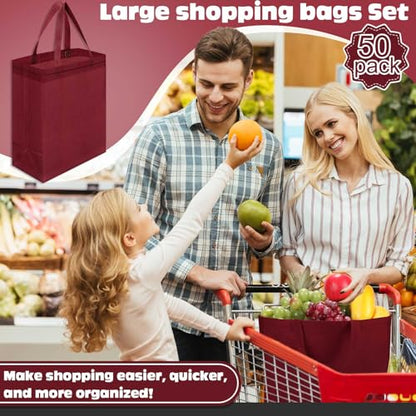 Windyun 50 Pcs Reusable Tote Bag Bulk 8 x 4 x 10 Inch, Wine Red - color: Wine Red