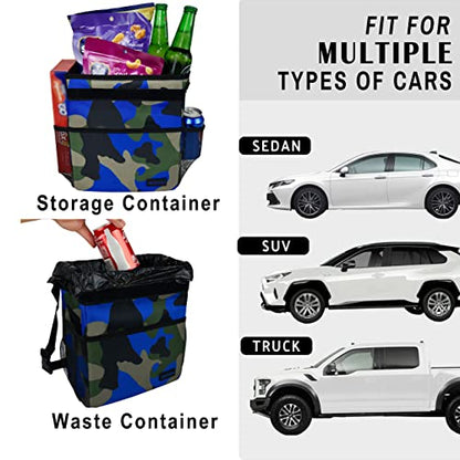 SIBOFUEGO Cute Car Trash Can with Lid, Collapsible, Leak-Proof, 2 Gallon - color: Blue Camo, size: 2 Gallons