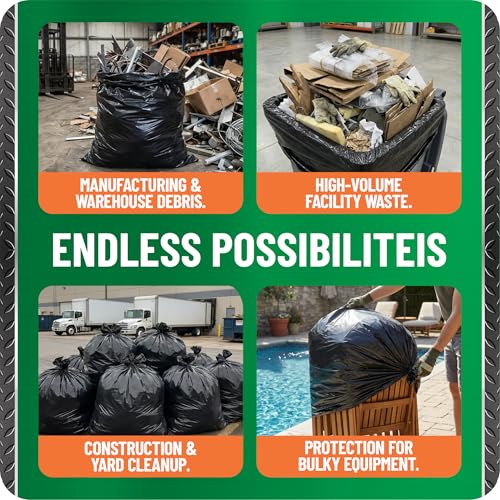 95-96 Gallon Heavy Duty Trash Bags – 1.4 Mil Extra Large 61" x 68" Garbage Bags for Rollaway Cans & Large Outdoor Trash Bins – Tear & Leak Resistant Commercial Liners – 40 Count Black, Made in USA
