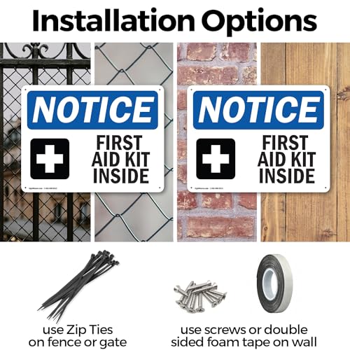 (2 Pack) First Aid Kit Inside OSHA Notice Sign 10 Inch X 7 Inch Plastic Sign, Weather Resistant, UV Protected for Workplace, Business, and Construction Site, Made in the USA - size: 10 Inch X 7 Inch, style: Plastic