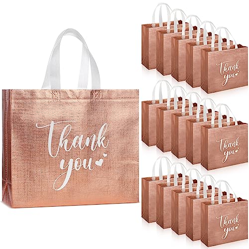 Sweetude 30 Thank You Non Woven Gift Bag, 11 x 12 x 5 Inch, Rose Gold - color: Rose Gold, size: 11 X 12 X 5 Inch