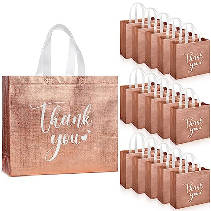 Sweetude 30 Thank You Non Woven Gift Bag, 11 x 12 x 5 Inch, Rose Gold - color: Rose Gold, size: 11 X 12 X 5 Inch