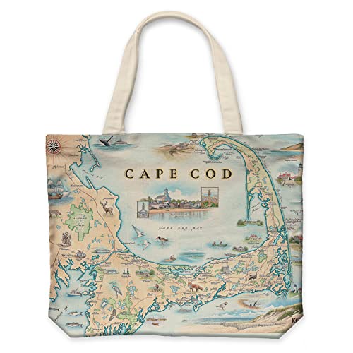 Xplorer Maps Canvas Tote Bag with Handles, Cloth Grocery Shopping Bag, Reusable & Eco-friendly Bag, 100% Cotton, Washable - color: Cape Cod