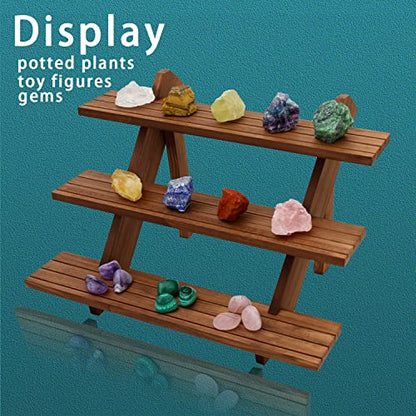 51pcs 3-Tier Wood Earring Display Stand, Retail Display Riser Earring, Ring Holder Stand, Removable Countertop Small Merchandise Display Stand with 50 Pcs Earring Card (Light Brown) - color: 3 Tier