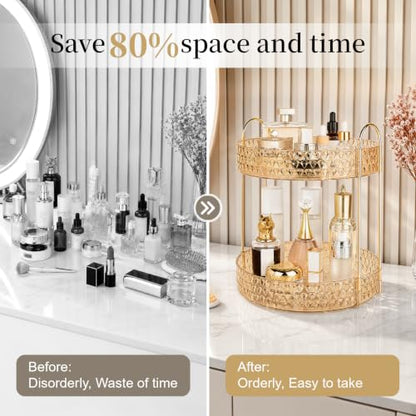 Large Capacity Rotating Makeup Organizer Perfume Stand Holder, 2 Tier Gold - color: Gold, size: 2 Tier (Standard)