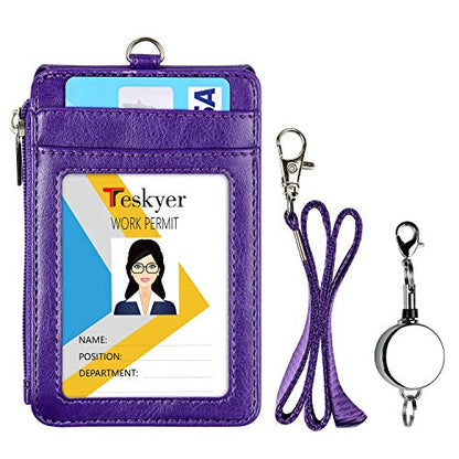 Teskyer ID Badge Holder with Retractable Lanyard, Lanyard Wallet, Purple - color: Purple #02, size: 3.1" x 4.7"