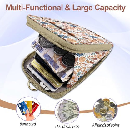 Floral Lanyard Wallet & ID Badge Holder, Cute RFID Women ID Badge Wallet for Women, Credit Card Holders with Zipper Pocket Keychain Phone Lanyard Wrist Strap for Teacher Nurse Gifts, Autumn Flowers - color: Autumn Flowers Leaves