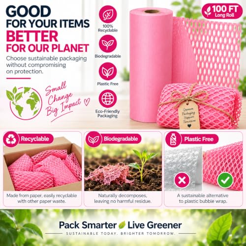 Pink Honeycomb Packing Paper, 12" x 100 ft, Gift Wrapping Paper - color: Pink, size: 12 Inch x 100 Feet