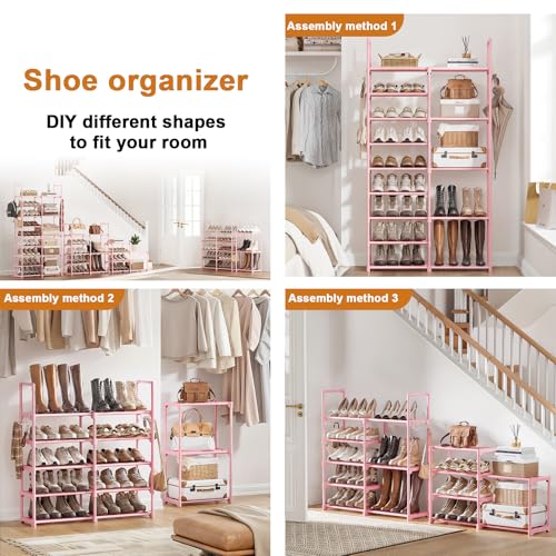 WOWLIVE 9 Tier 2-Column Shoe Rack, 30-35 Pairs Stackable Pink - color: Pink, size: 2 Row 9 Tier