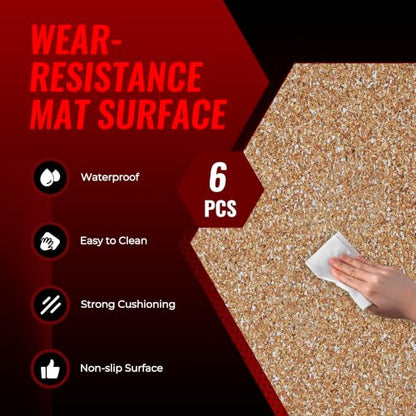 SUPERJARE 0.79'' Extra-Thick 6 Pcs 24 Sq Ft Exercise Equipment Mats - color: Wood, size: 6 Tiles (24 Sq Ft)