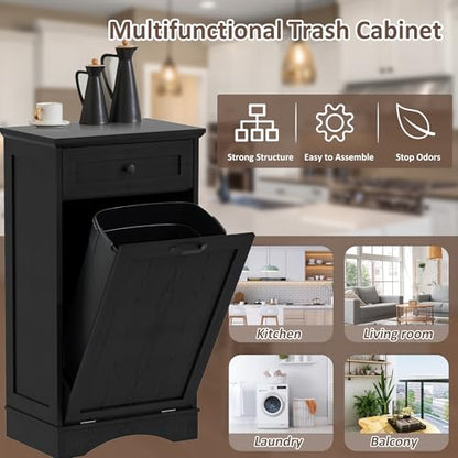 13 Gallons Tilt Out Trash Can Cabinet Freestanding Dark Black - color: Dark Black, size: 13 Gallon