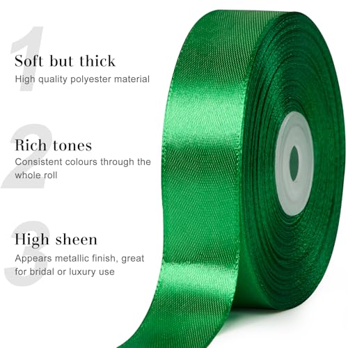 Emerald Green Satin Ribbon, 1 Inch, 50 Yards - color: emerald green
