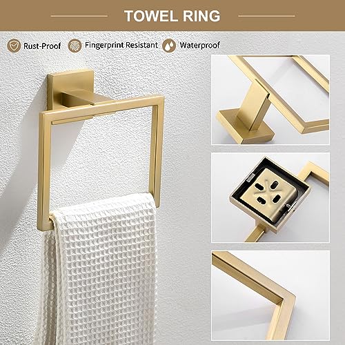 TQKAG 6-Piece Bathroom Towel Bar Sets Brushed Gold 23.6 inch Towel Bar Stainless Steel Towel Ring Coat Hook and Toilet Paper Holder Bathroom Hardware Set Wall Mounted Bathroom Accessories Kit - color: Brushed Dark Gold, size: 6-Pieces Set-A