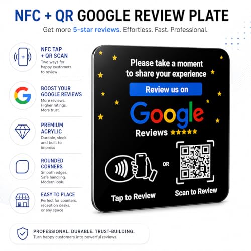 NFC Tap Google Review Acrylic Plate, Black, Compact 3.9", 1-PLATE - color: Black, size: 3.94" - 1 PLATE