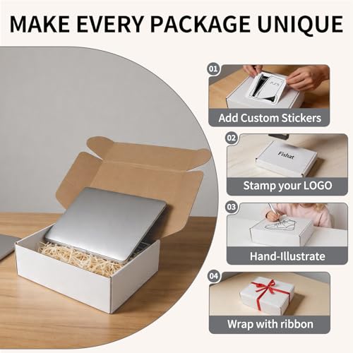 Fishat 13" x 10" x 4" White Corrugated Cardboard Shipping Boxes Set of 5 - size: 13" x 10" x 4"