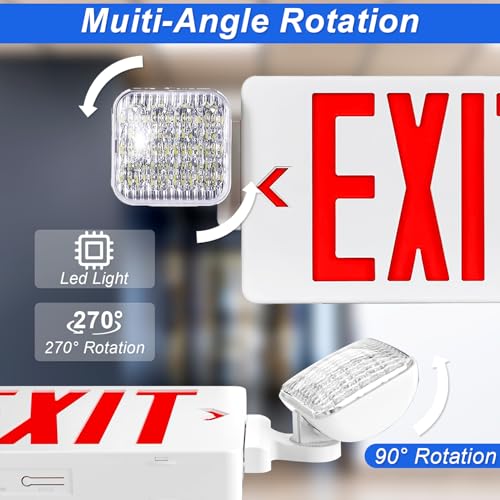 Red LED Combo Exit Sign Emergency Light 1-Pack, UL Listed Battery Backup