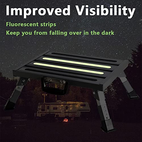 Aluminum RV Step Stool, 4-Level Adjustable Folding, Gray - color: Gray+reflective Yellow