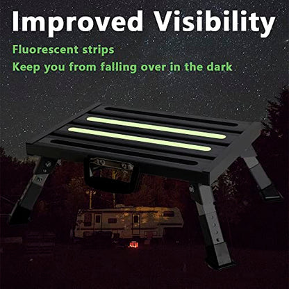 Aluminum RV Step Stool, 4-Level Adjustable Folding, Gray - color: Gray+reflective Yellow