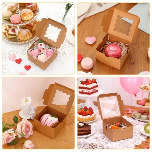 Moretoes 24pcs Small Cookie Boxes with Window, 4x4x2.5In Brown Bakery Boxes - color: Brown