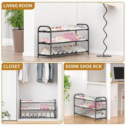 Hleelomi 3-Tier Metal Expandable Shoe Rack for Closet and Entryway Black - color: Black, size: 3-Tier