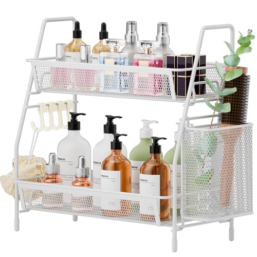 2 Tier Bathroom Countertop Organizer, Vanity Storage Shelf, Small, White - color: Small White Wire Mesh
