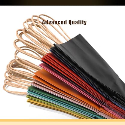 qiqee 100Pcs Small Size Paper Gift Bags with Handles - 8.3"x6"x3.15" Kraft Small Party Bags - 16 Solid Colors - size: 100 Count (Small Size)