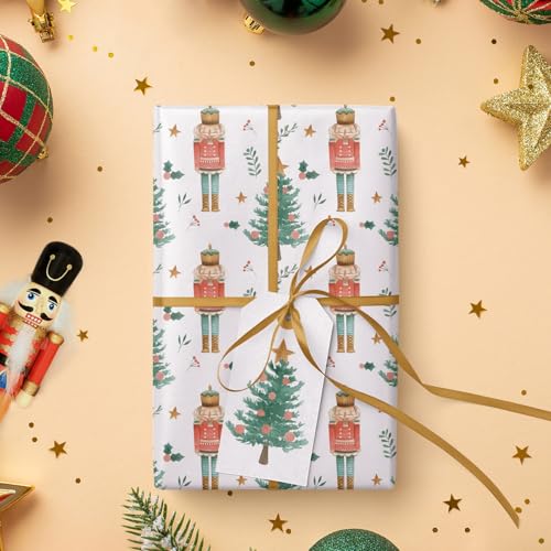 WRAPAHOLIC Kraft Nutcracker Christmas Wrapping Paper - Mini Roll - 17 Inch x 33 Feet - Nutcracker and Christmas Tree Wrapping Paper for Holiday, Party Celebration - color: Nutcracker & Christmas Tree, size: 17 inch x 33 feet