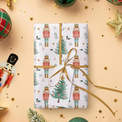 WRAPAHOLIC Kraft Nutcracker Christmas Wrapping Paper - Mini Roll - 17 Inch x 33 Feet - Nutcracker and Christmas Tree Wrapping Paper for Holiday, Party Celebration - color: Nutcracker & Christmas Tree, size: 17 inch x 33 feet