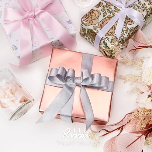 Ribbli Rose Gold Mother’s Day Wrapping Paper Mini Roll, 3 Rolls Happy Birthday Floral Heart Gift Wrap for Women Girl Friend Wedding - 17 inch x 120 inch(10feet) Per Roll - color: Rose Gold