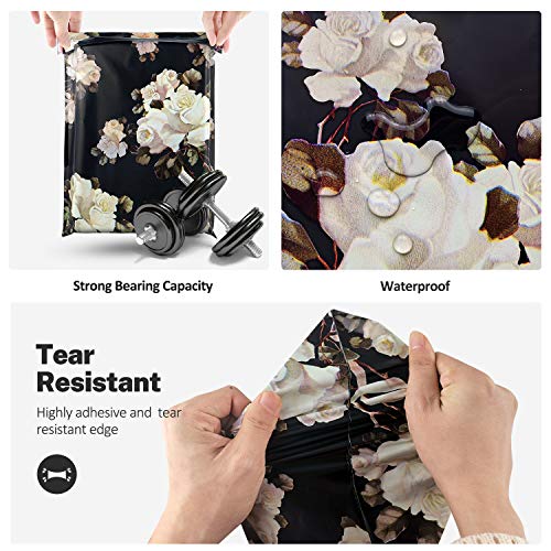 10X13 (100 Pack) Floral Pattern Poly Mailer Envelope Plastic Custom Mailing & Shipping Bags - Self Seal (White Rose) - color: White Rose