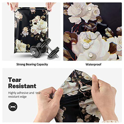 10X13 (100 Pack) Floral Pattern Poly Mailer Envelope Plastic Custom Mailing & Shipping Bags - Self Seal (White Rose) - color: White Rose