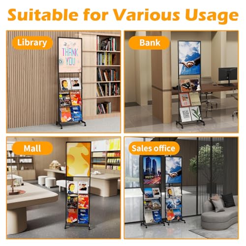 lesolar 4-Tier Floor-Standing Magazine Rack with Poster Board Stand