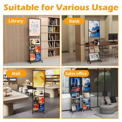 lesolar 4-Tier Floor-Standing Magazine Rack with Poster Board Stand