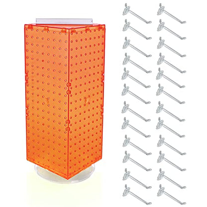 Azar Displays 703385-ORG-4C24, Four-Sided Revolving 8" W x 20" H Pegboard Counter Display w/ 24 Hooks- 4” Length, Orange - color: Orange, style: Pegboard + Hooks