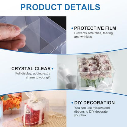 MECCANIXITY Plastic Retail Boxes 1.5"x1.5"x5.4" (38x38x138mm) Gift Box with Protecting Film for Candy, Cookies, Christmas, Wedding, Party Wrapping Clear Pack of 20 - size: 1.5"x1.5"x5.4"