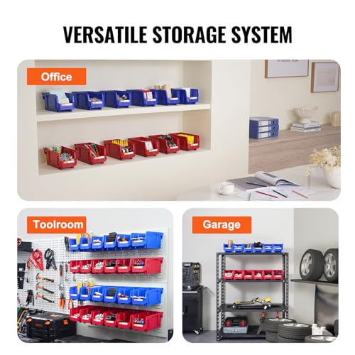 VEVOR Plastic Storage Bins 12 Pack (11 x 5 x 5-Inch), Hanging Stackable Storage Organizer Bins, Heavy Duty Stacking Containers for Closet, Garage, Office, Home, Pantry or Small Parts Organization - style: Red&Blue-12PC-5L